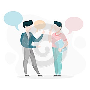 Two business person stand and talk. Businessman