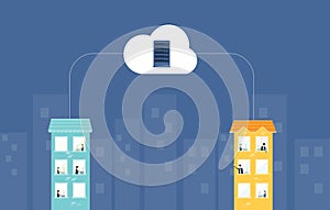 Business working collaboration on cloud network concept