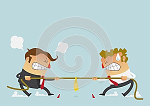 Two businessman fighting in the tug of war competition that could just define their careers. Cartoon character in flat design.