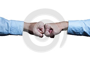 Two businessman hand fist boxing and fighting. Business competition concept.