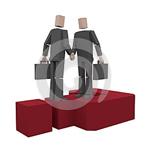 Two businessman with question mark 3d rendering