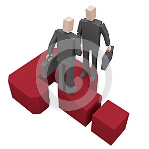 Two businessman with question mark 3d rendering