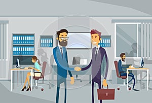 Two Businessman Shake Hand, Business Man Stand In Office Agreement Concept