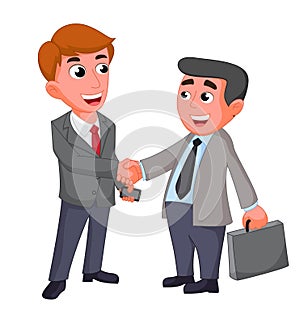 Two businessman, shaking hands happy negotiating