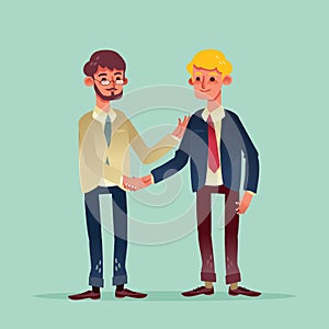 Two businessman shaking hands illustration cartoon character