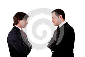 Two businessman standing face to face