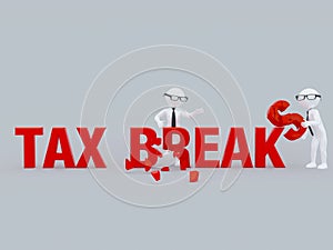 Two businessman stick figures breaking tax breaks.