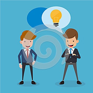 Two Businessman in Suit Talk about Have Good Idea for Business. Concept Business Vector Illustration Flat Style.