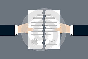 Two Businessman tear off document paper, Business failure concept, Business Cooperation concept, Separated paper,  Vector