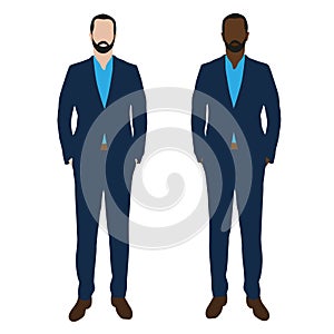 Two businessmen in blue suits