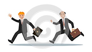 Two businessmen with a briefcase in their hand are late for work.