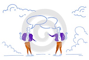 Two businessmen chat bubble communication concept business man combined speech horizontal sketch doodle