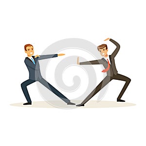 Two businessmen fighting, business competition vector Illustration