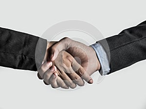 Two businessmen hands handshake isolated on white background