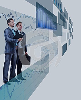 Two businessmen looking at shining chart.