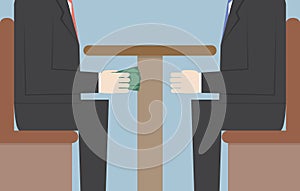 Two Businessmen Passing Money Under the Table, Bribery, Corruption Concept photo