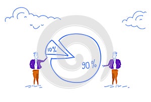 Two businessmen pie diagram getting inequality shares business men competition success concept finance analytics percent