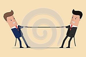 Two businessmen are pulling rope, business competitive concept. Symbol of competition in business. Vector Illustration