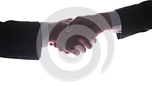 Two businessmen shake hands for agreement. Isolated image with white background, Business concept