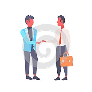 Two businessmen shaking hands business men handshake agreement concept successful partnership male cartoon characters