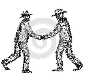 Two businessmen shaking hands at the meeting. Doodle abstract illustration