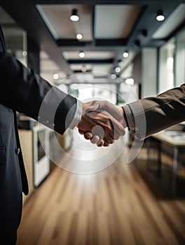 Two businessmen shaking hands in an office