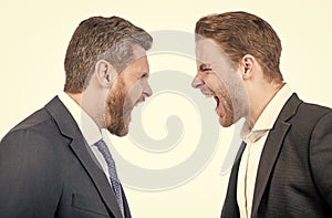 two businessmen shouting in business conflict, confrontation