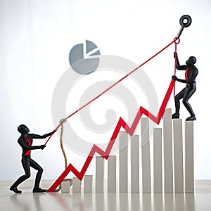 Businessmen Struggling with Downward Graph Concept