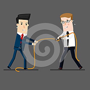 Two businessmen in a tug of war battle, for leadership or business competition. Business concept cartoon illustration