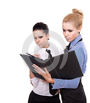 Two businesswoman with black folder