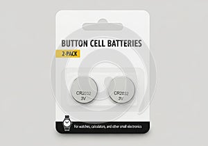Two button cell batteries in packaging isolated on white background