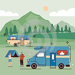 two campers and people