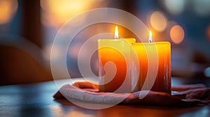 Two candles on a table, warm light