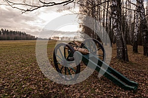 Two canons at the Brill battlefield for the reconstruction the 1812battle of the Berezina at the Berezina river , Belarus.