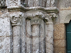 Two capitals with animal iconography, Iglesia de Santa Maria de Melide, La CoruÃ±a, Galicia, Spain, Europe