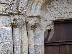 Two capitals with animal sculptures, church of san martiÃ±o de moldes, la coruÃ±a, spain, europe