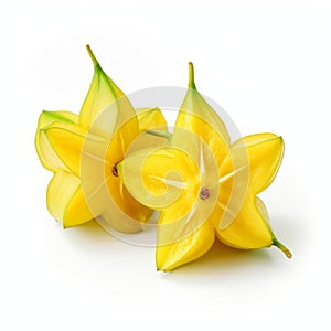 Two Carambola Fruits On White Background - Karol Bak Style