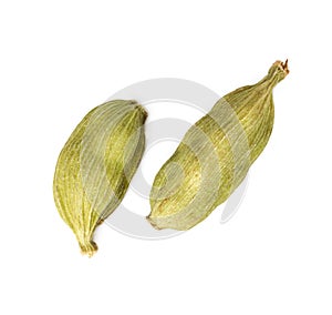 Two cardamon pods isolated on white