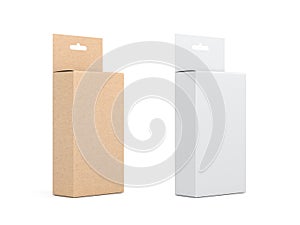 Two Cardboard Boxes with Hang Tab packaging Mockup, white and kraft brown