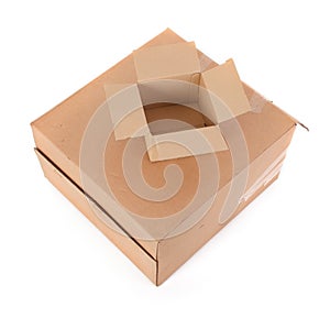 Two cardboard boxes on white