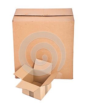 Two cardboard boxes on white