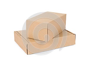 Two cardboard parcel boxes isolated on white