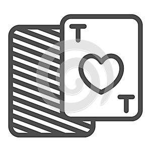 Two cards with the ace of hearts line icon, gambling concept, card game vector sign on white background, outline style