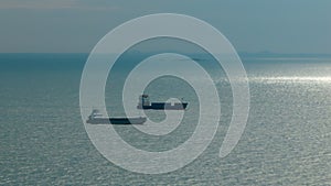 Two cargo ship floating in sea, aerialview