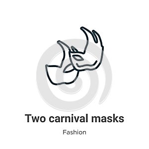 Two carnival masks outline vector icon. Thin line black two carnival masks icon, flat vector simple element illustration from