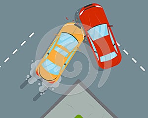 Two cars crashed on the road. Vector illustration