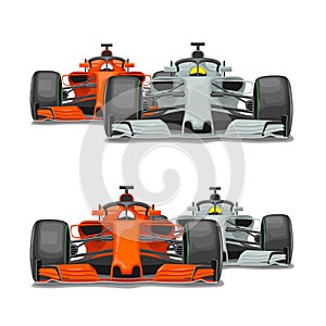 Two cars overtake. Front view. Vector flat photo