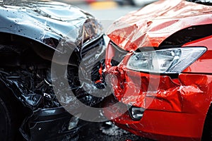 car accident with damaged vehicles close-up copy space photo