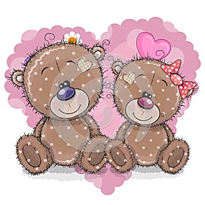 Two Cartoon Bears on a background of heart