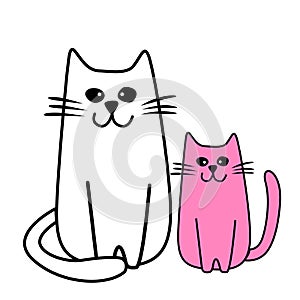 Two cartoon cats - pink and white, contemporary design, vector